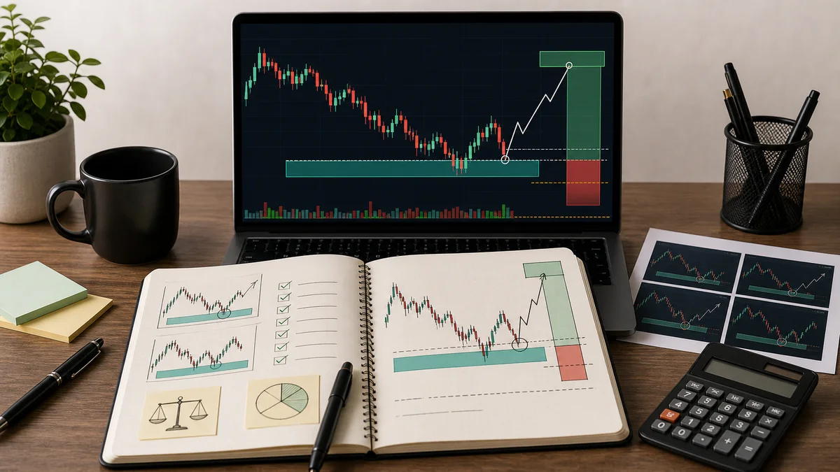 How to Practice MSNR Without Risking Real Money Codex AI image showing practice MSNR entry invalidation and stop loss logic in a demo account and journal