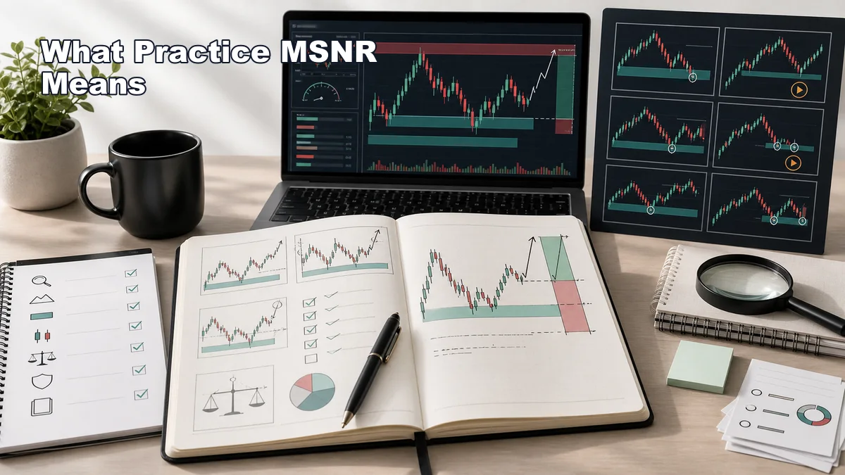 How to Practice MSNR Without Risking Real Money Codex AI image explaining what practice MSNR trading means with demo account paper trading and chart journal