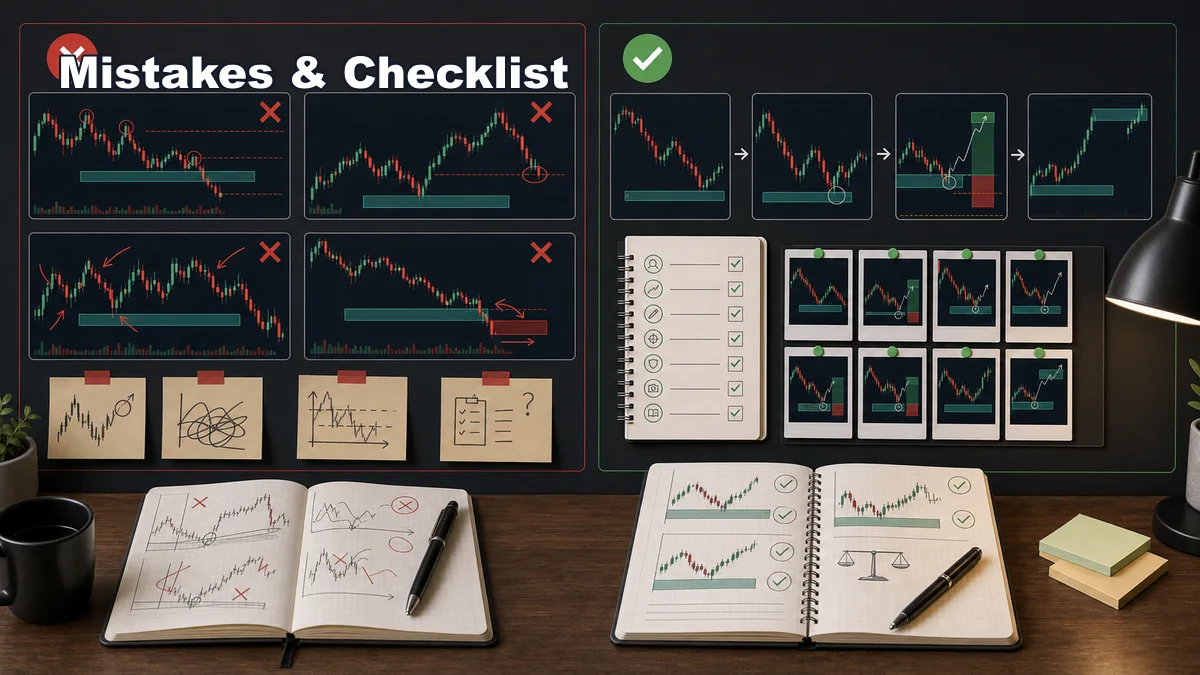 How to Practice MSNR Without Risking Real Money Codex AI image showing common mistakes and checklist for practicing MSNR trading without real money