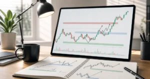 A clean trading chart with candlesticks, support and resistance zones, and a trader journal for learning price action trading