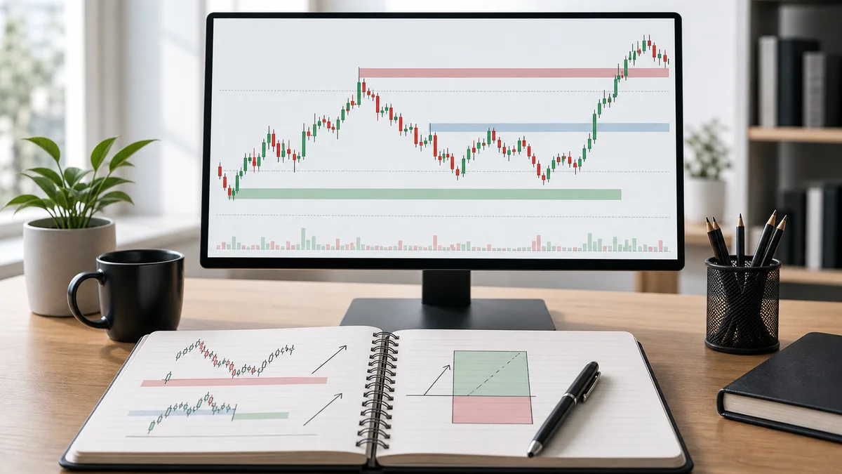 Price Action Trading: Complete Beginner Guide A trader studying a clean price chart and journal to understand why price action trading matters for market context and risk planning