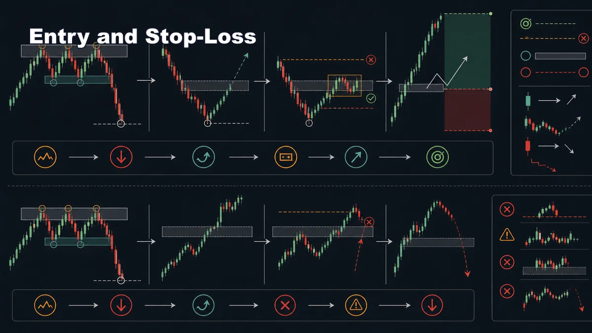 SNR Level Invalidation: When a Zone Is No Longer Valid Illustrative diagram showing MSNR entry invalidation and stop loss logic around valid and invalid support resistance zones