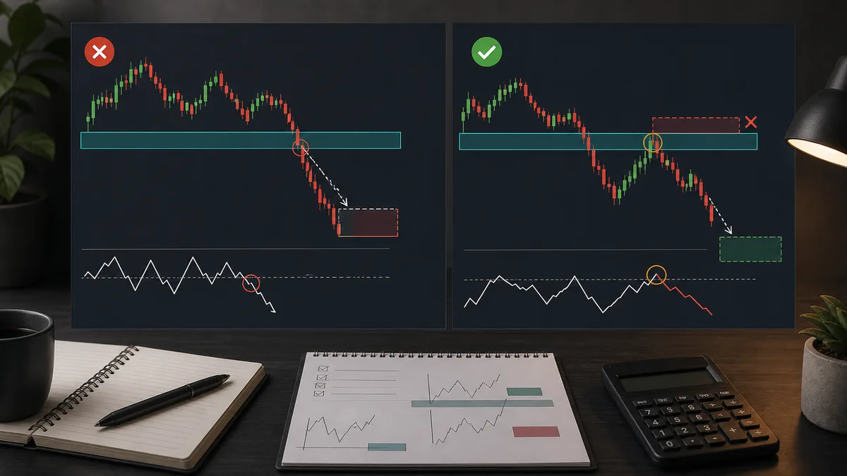 Support Becomes Resistance: MSNR Role Reversal Trader reviewing support becomes resistance retest before taking a short setup with invalidation marked above the zone