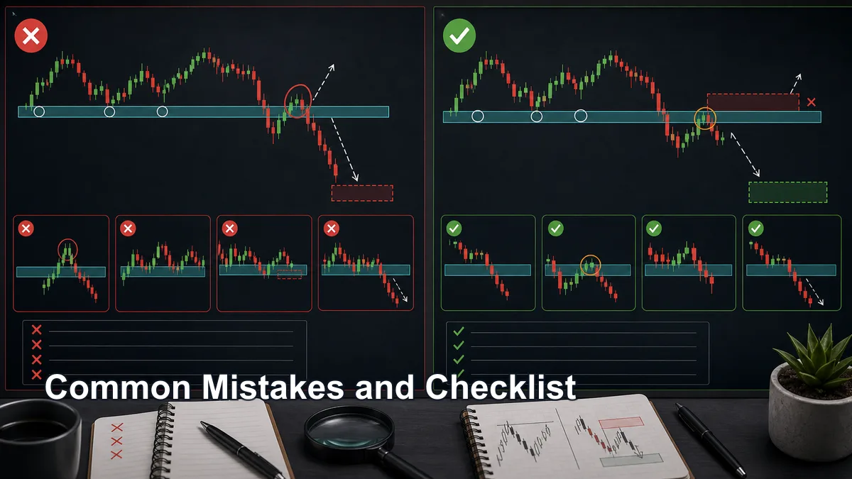 Support Becomes Resistance: MSNR Role Reversal Trading review checklist showing support becomes resistance mistakes, failed retest and corrected MSNR role reversal plan