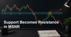 Support becomes resistance MSNR role reversal chart with breakdown, retest, rejection and invalidation