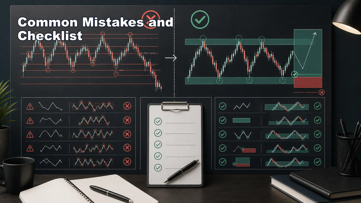 Common Support and Resistance Drawing Mistakes in MSNR Codex AI image showing common support resistance drawing mistakes and a clean MSNR checklist