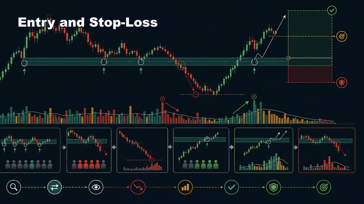 SNR Zones and Volume: Should Volume Confirm MSNR? Codex AI image showing MSNR entry invalidation and stop loss logic with support resistance zones and volume bars