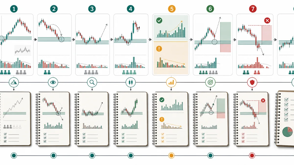 SNR Zones and Volume: Should Volume Confirm MSNR? Codex AI image showing MSNR chart reading workflow using SNR zones price reaction volume context and journal review