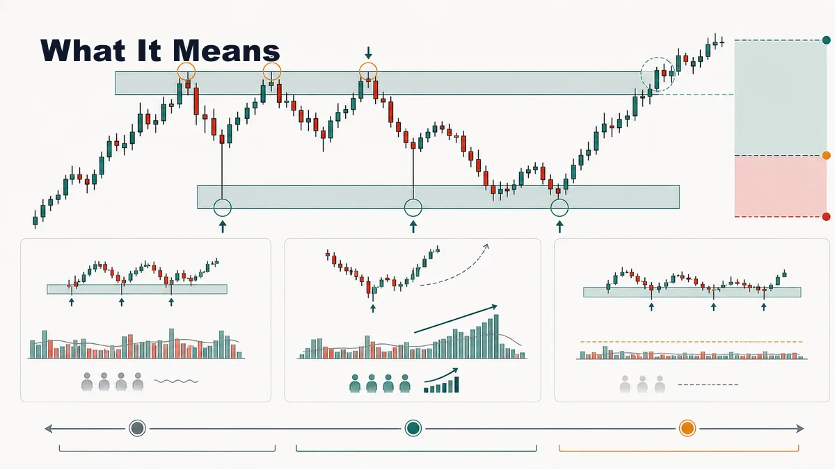 SNR Zones and Volume: Should Volume Confirm MSNR? Codex AI image explaining volume support resistance MSNR with candlestick reaction and volume bars at SNR zones