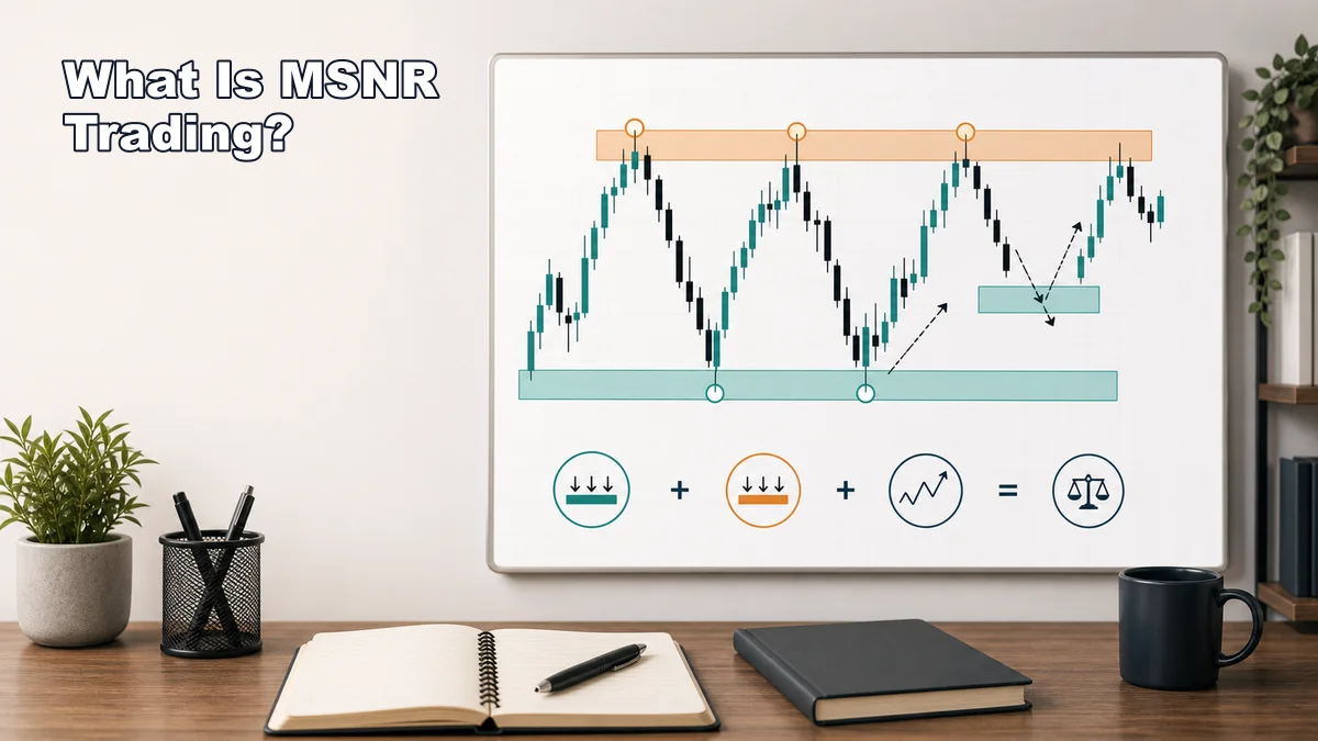 What Is MSNR Trading? Meaning, Logic and Beginner Rules Codex AI image explaining what MSNR trading means with simple support resistance zones and swing structure