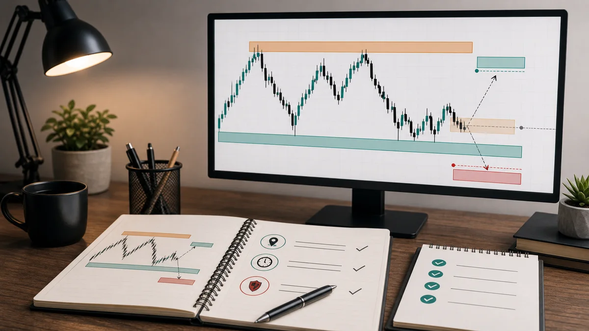 What Is MSNR Trading? Meaning, Logic and Beginner Rules Codex AI image of beginner MSNR trade planning before entry with support resistance and risk context