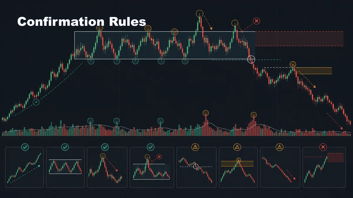 Wyckoff Distribution Explained AI image showing Wyckoff distribution confirmation rules with upthrust rejection sign of weakness LPSY and invalidation