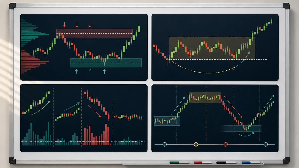 Wyckoff Method: Complete Beginner Guide Core principles of the Wyckoff Method including supply and demand cause and effect effort versus result and market phases