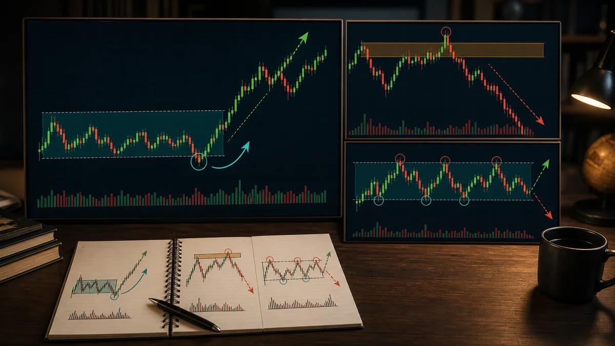 Wyckoff Method: Complete Beginner Guide Wyckoff Method examples showing accumulation spring markup distribution upthrust markdown and failed breakout scenarios