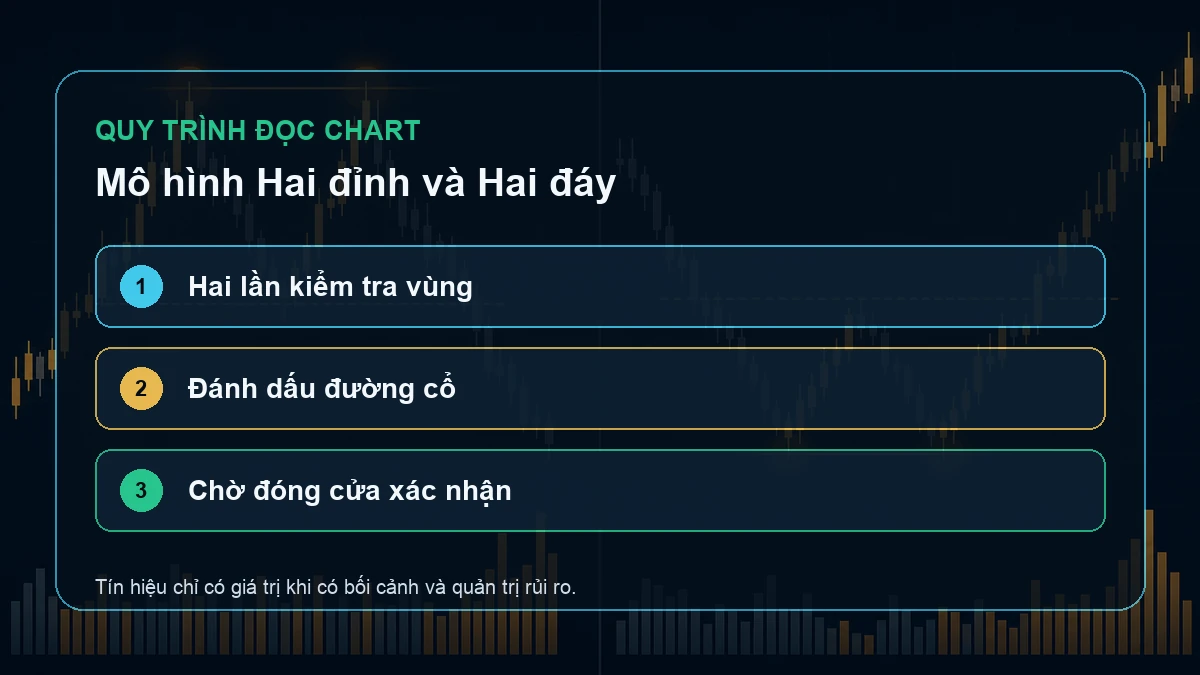 Mô hình Hai đỉnh và Hai đáy: Điểm xác nhận nằm ở đâu? Ba bước kiểm tra hai lần chạm vùng đánh dấu đường cổ và chờ đóng cửa xác nhận