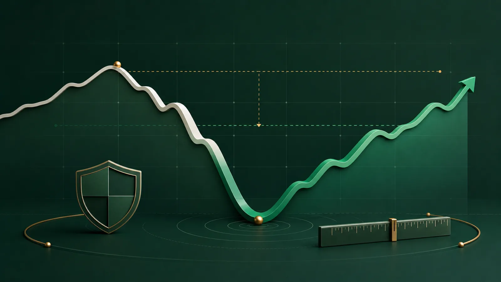 Drawdown là gì? Cách tính và phục hồi tài khoản có kỷ luật Đường vốn giảm từ đỉnh xuống đáy rồi phục hồi có kiểm soát