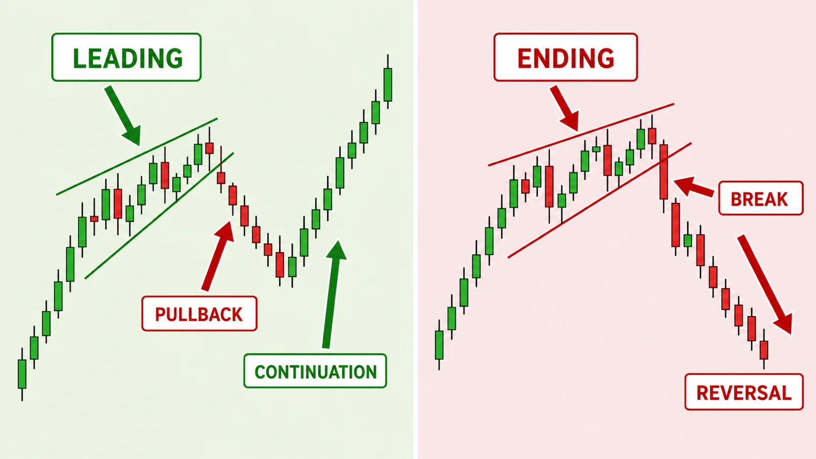 Sóng chéo Elliott: Leading và Ending Diagonal khác nhau thế nào? So sánh tiếp diễn sau Leading Diagonal và đảo chiều sau Ending Diagonal
