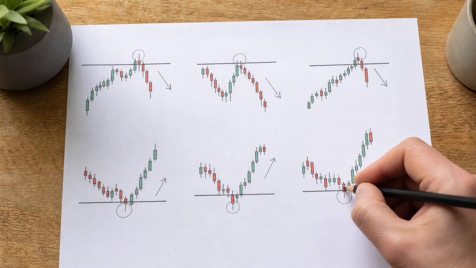 False Breakout là gì? 6 bẫy phá vỡ giả và cách xử lý Sáu biểu đồ nhỏ thể hiện các dạng false breakout quanh hỗ trợ và kháng cự