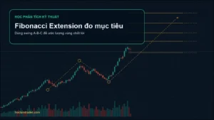 Biểu đồ Fibonacci Extension với swing A B C và vùng mục tiêu phía trên