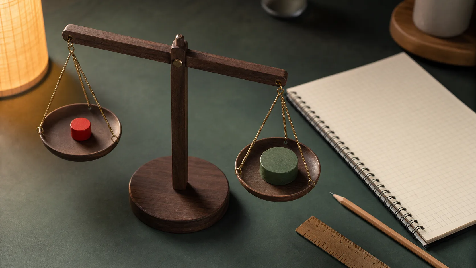 Risk–Reward Ratio Explained: Formula, Examples and Limits Wooden balance scale comparing a small risk marker with a larger target marker