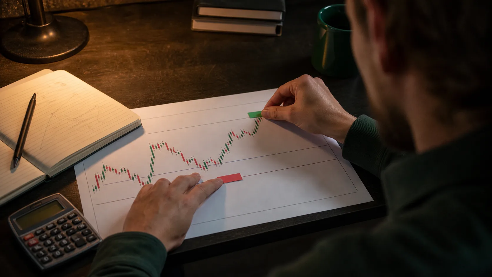 Risk–Reward Ratio Explained: Formula, Examples and Limits Trader placing risk and target markers on a printed price chart