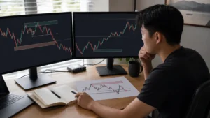 Trader xây dựng setup, trigger và mức vô hiệu trên biểu đồ