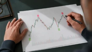 Trader đánh dấu các đỉnh và đáy mạnh yếu trên biểu đồ nến
