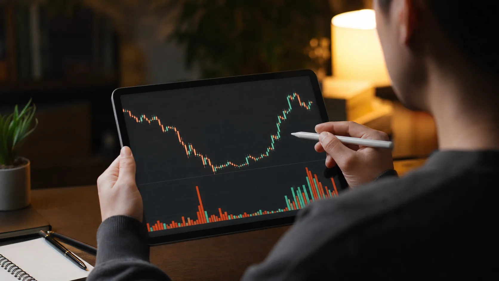 Tick Volume trong Forex là gì? Có thể dùng đến mức nào Trader dùng máy tính bảng so sánh giai đoạn tick volume thấp và cao