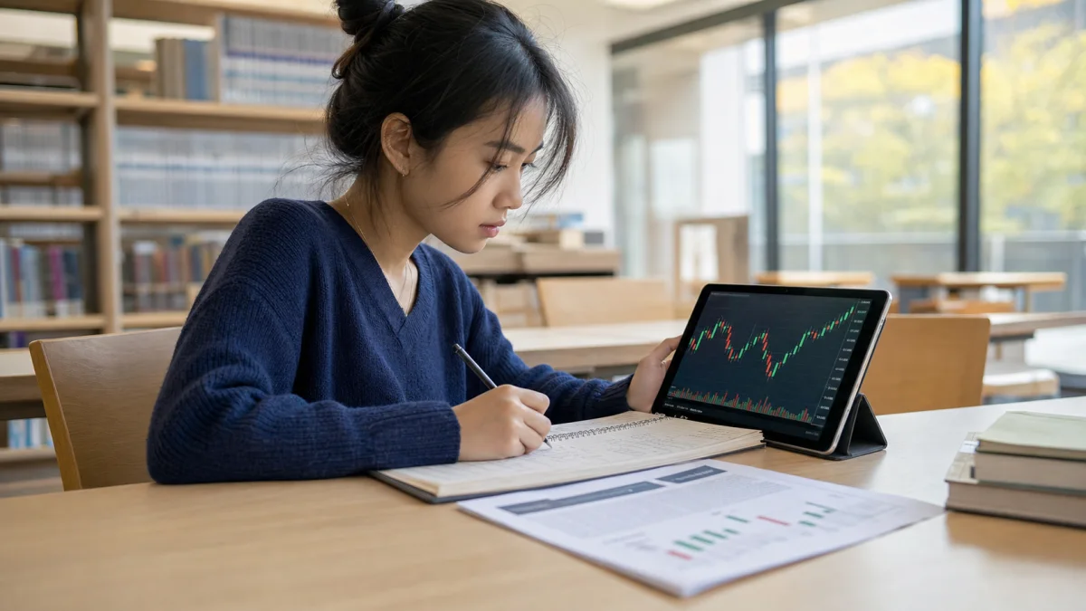 Thuật ngữ Trading A–Z: Từ điển Forex và phân tích kỹ thuật Người học đối chiếu thuật ngữ giao dịch với biểu đồ nến trên màn hình