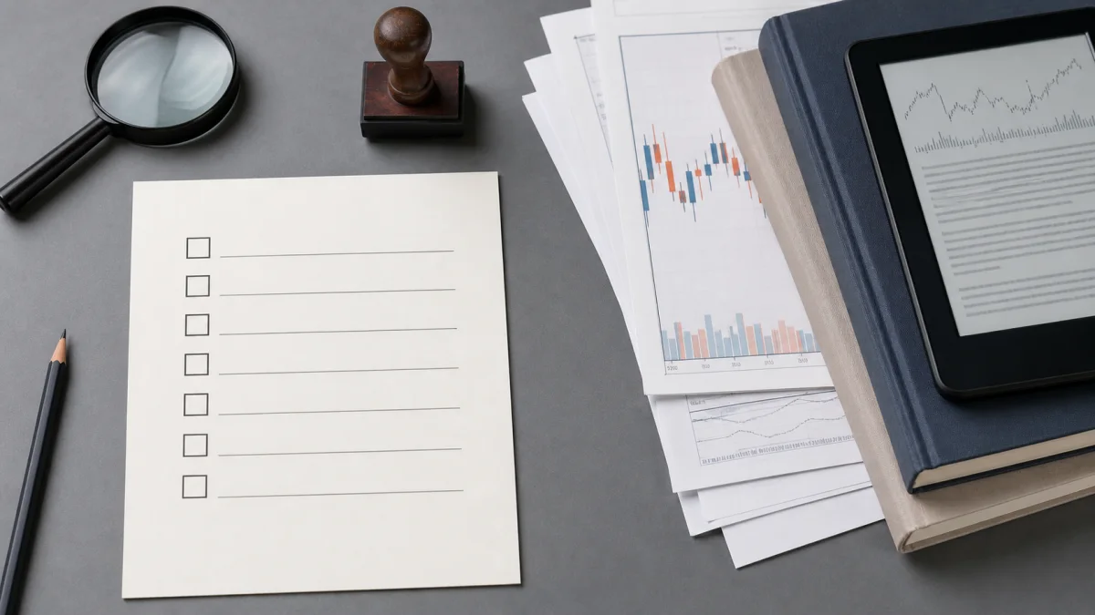 Cách chọn tài liệu Trading: Checklist đánh giá ebook, khóa học và PDF Bảng kiểm nguồn tác giả bằng chứng và ngày cập nhật bên cạnh tài liệu trading