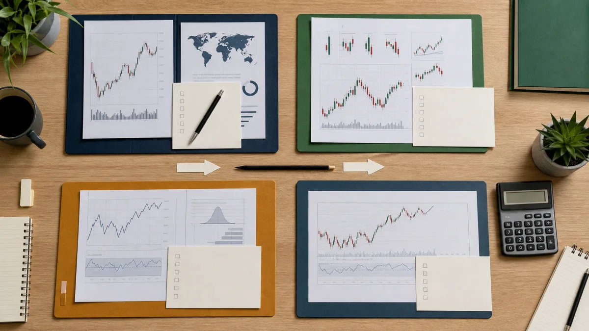 Lộ trình học Trading 30 ngày cho người mới: Học gì theo thứ tự Bàn học với bốn nhóm tài liệu về nền tảng biểu đồ rủi ro và thực hành demo