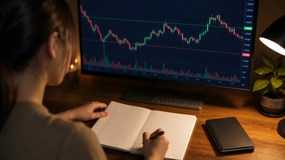 Lộ trình học Trading 30 ngày cho người mới: Học gì theo thứ tự Người học ghi nhật ký khi thực hành đọc biểu đồ trên tài khoản demo