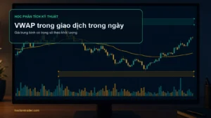 Biểu đồ intraday có đường VWAP và vùng giá cao thấp quanh VWAP