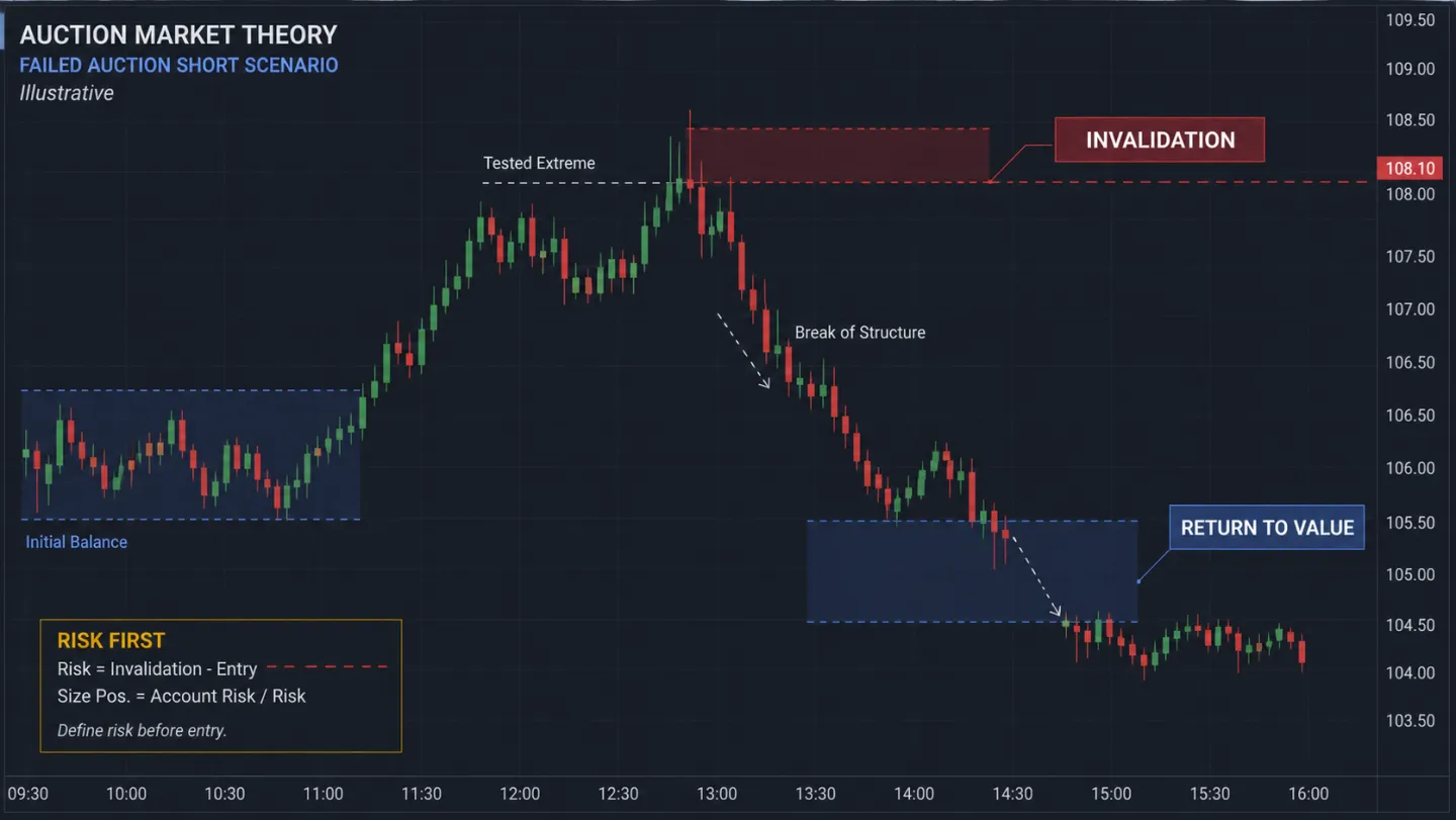 Failed Auction và Excess trong Auction Market Theory: Khi nào giá từ chối một mức? Sơ đồ điểm vô hiệu và quản trị rủi ro cho failed auction