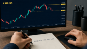 Trader đo biến động giá XAUUSD từ 2350.00 đến 2351.00