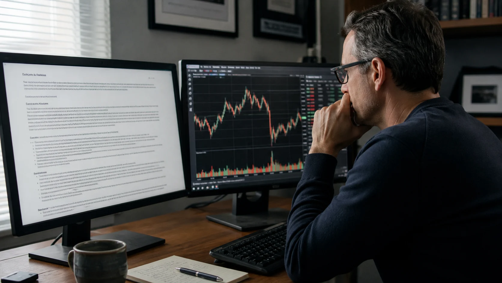 ECN vs STP vs Market Maker: Execution and Costs Trader reviewing a broker execution policy and market chart