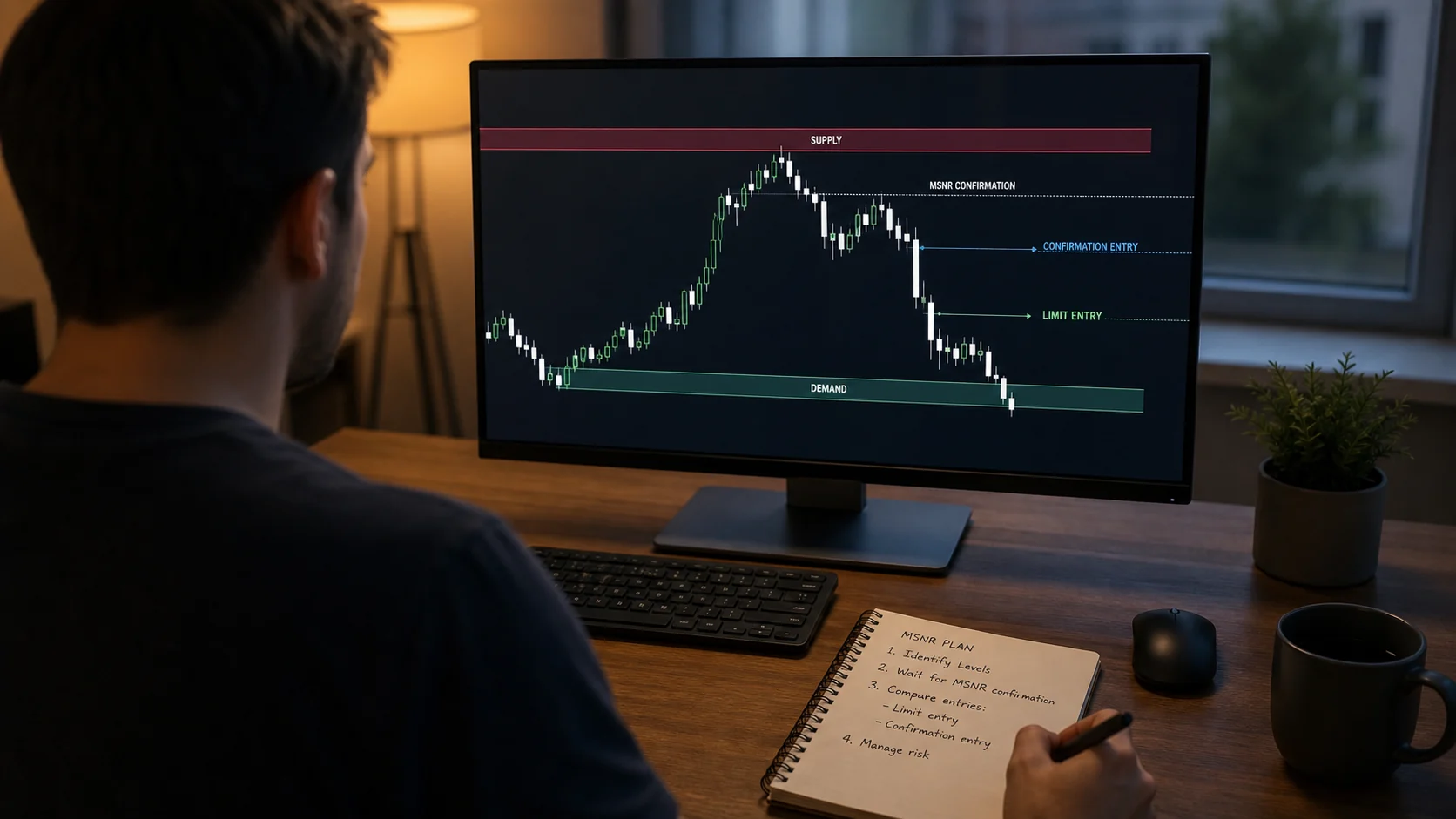 Alchemist If–Then Trading Plan: Build Two Scenarios Trader comparing conditional entry scenarios on an MSNR chart