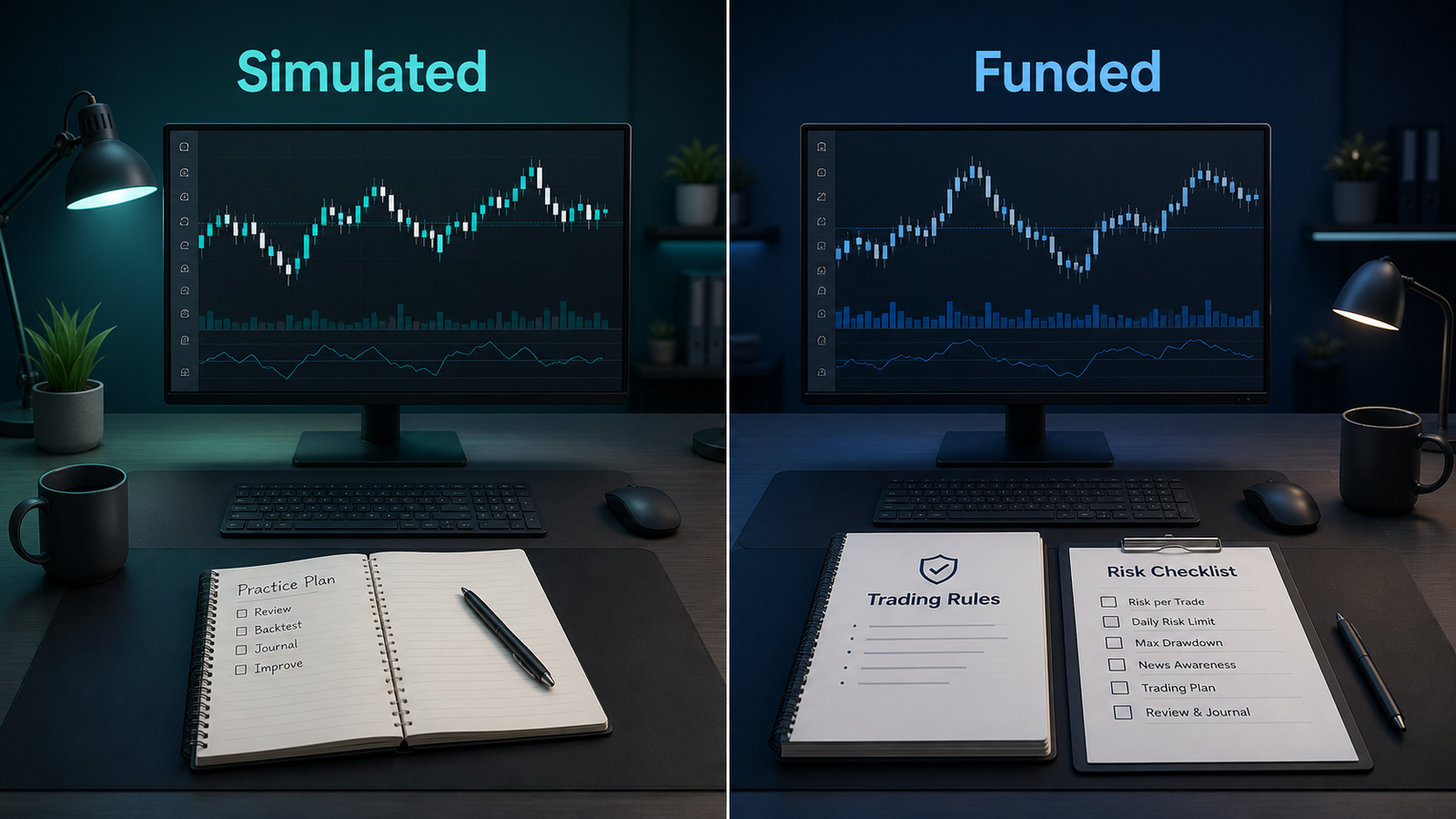 Funded Account vs Simulated Account: What the Labels Mean Comparison of simulated and funded account environments in prop trading
