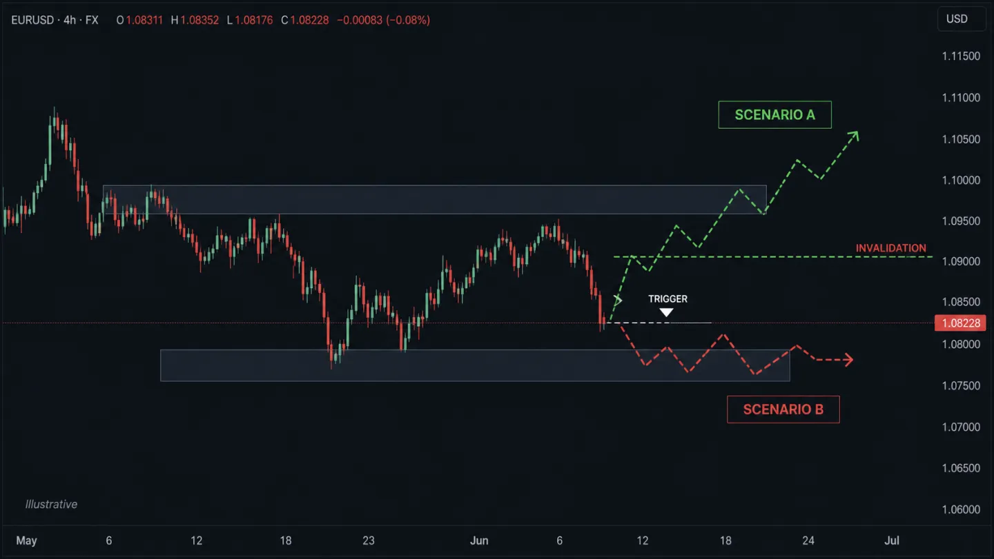 DXY, lợi suất trái phiếu, dầu và CAD: Xây kịch bản liên thị trường có điều kiện Biểu đồ hai kịch bản liên thị trường với điều kiện kích hoạt và vô hiệu