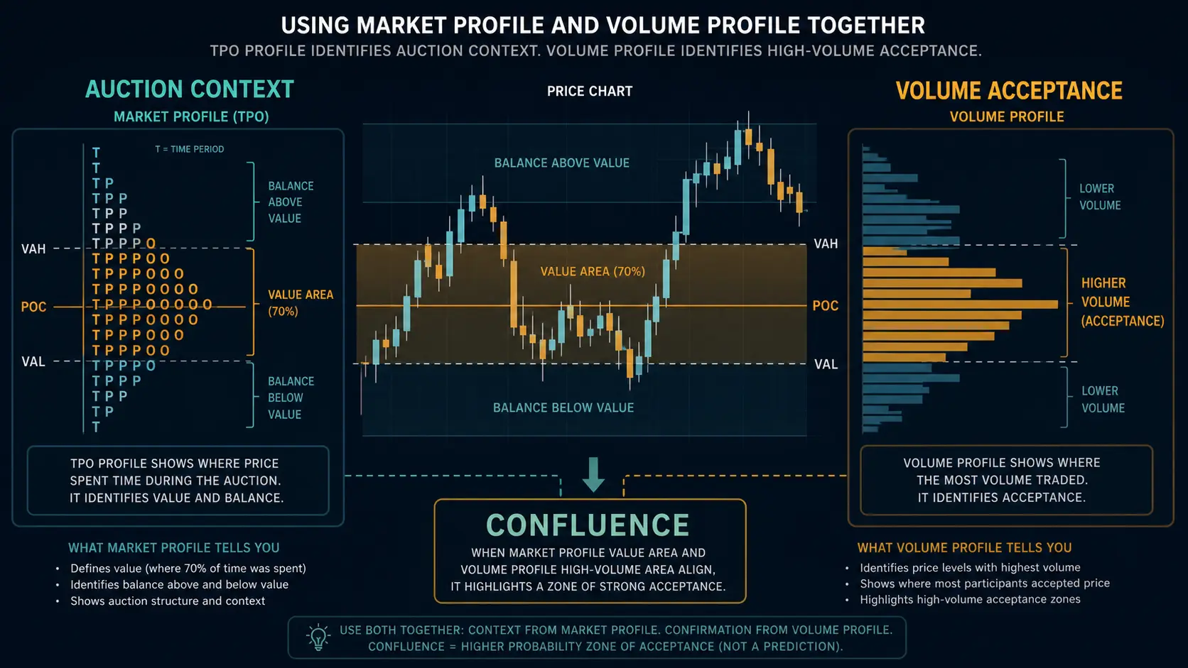 Market Profile vs Volume Profile Using auction context and volume acceptance together