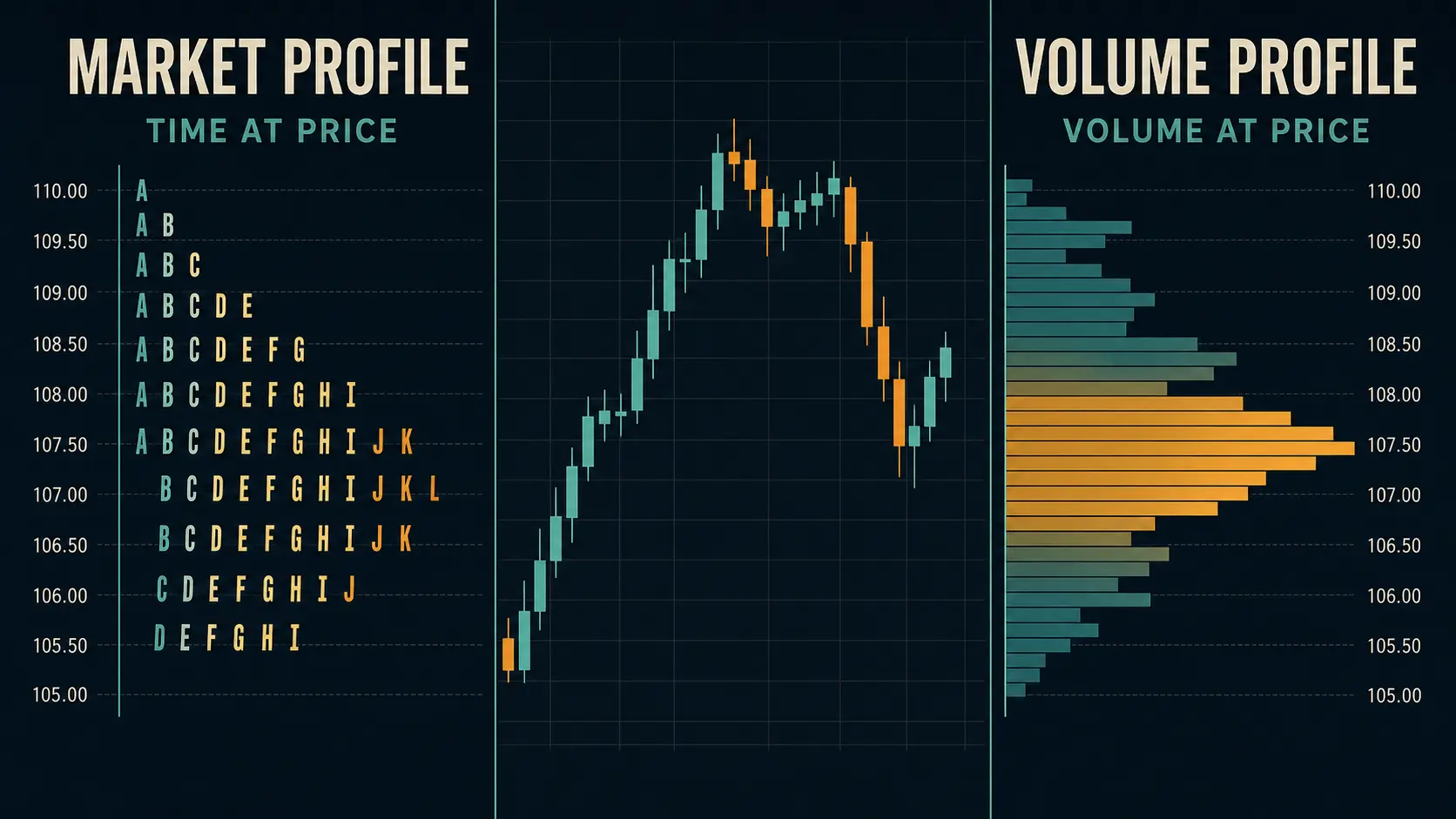 Market Profile vs Volume Profile Market Profile compared with Volume Profile on the same chart