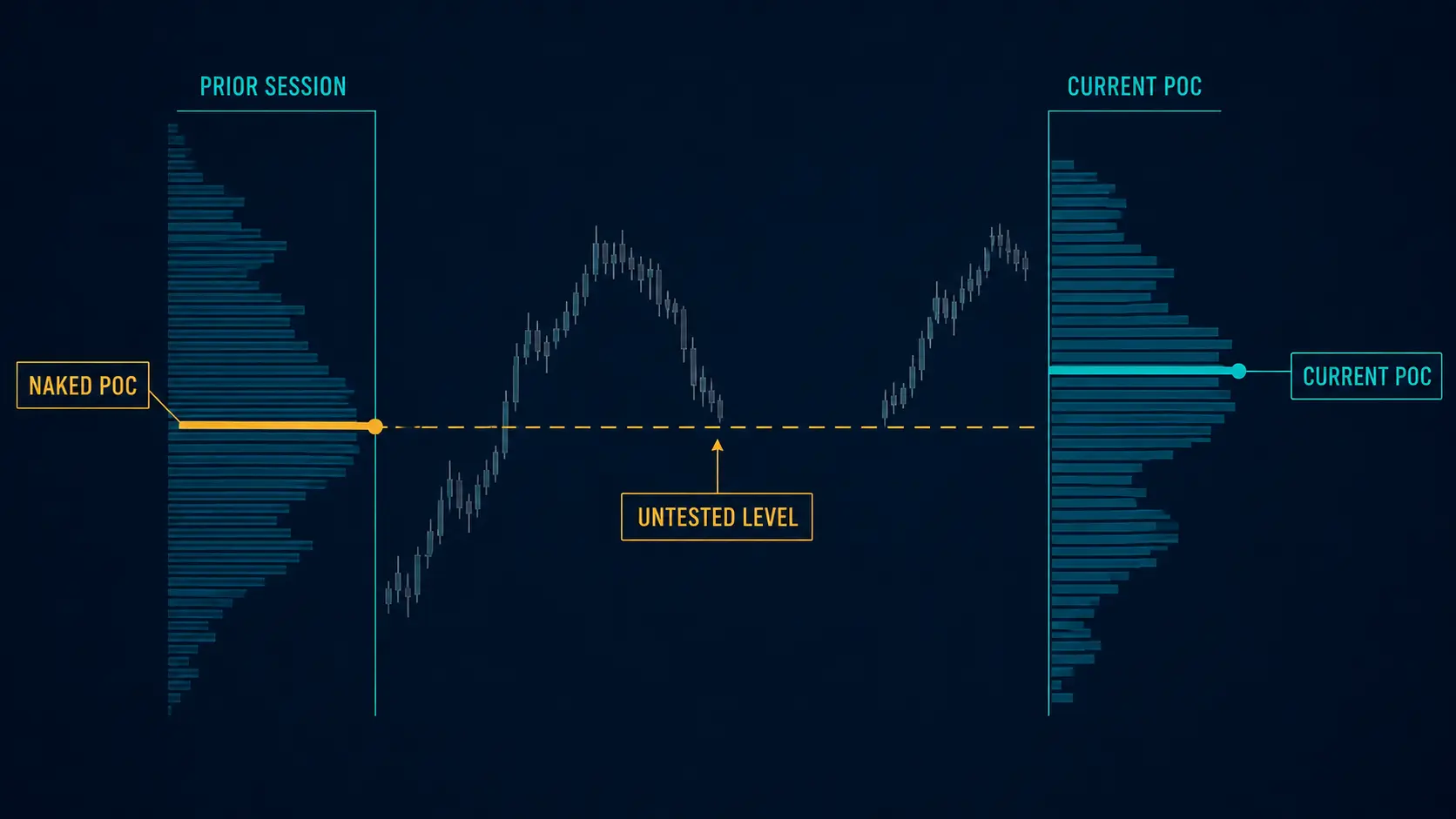 HVN vs LVN: High Volume Nodes, Naked POC and Acceptance Naked Point of Control from a prior Volume Profile session