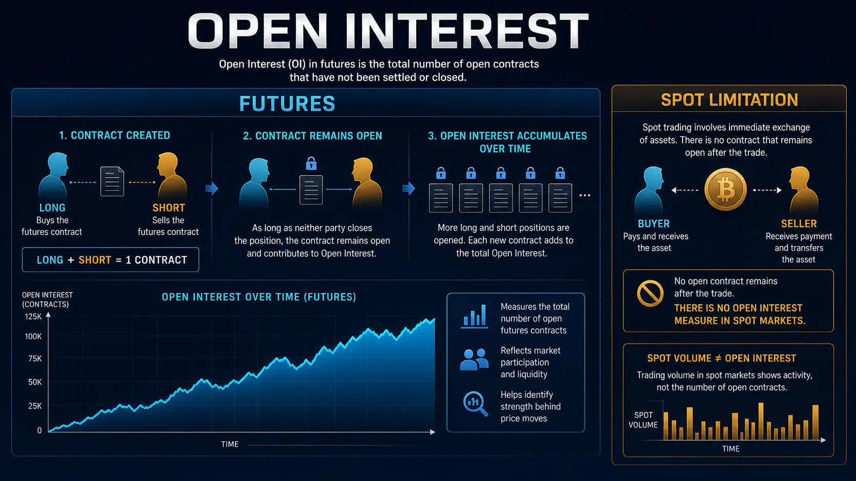Open Interest in Trading: Futures, Crypto and Spot-Market Limits Open Interest in derivatives, contract creation and spot-market limitation