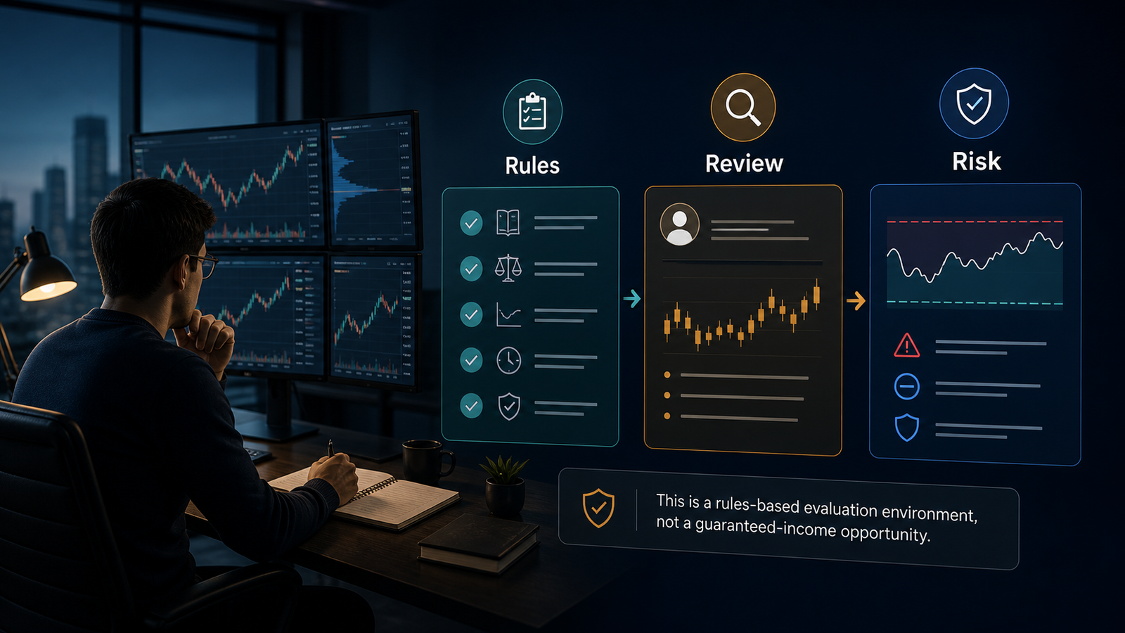 What Is a Prop Firm? Evaluation Rules, Risks and Due Diligence Rules-based prop firm evaluation environment with risk checklist
