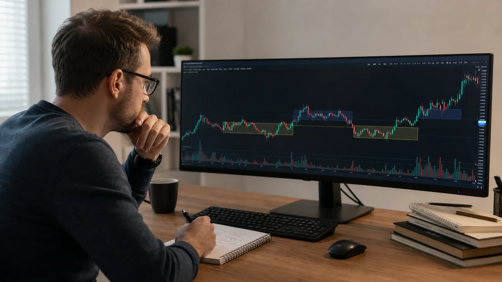 Walk-Forward Analysis for Trading Analyst reviewing walk-forward test windows on a market chart