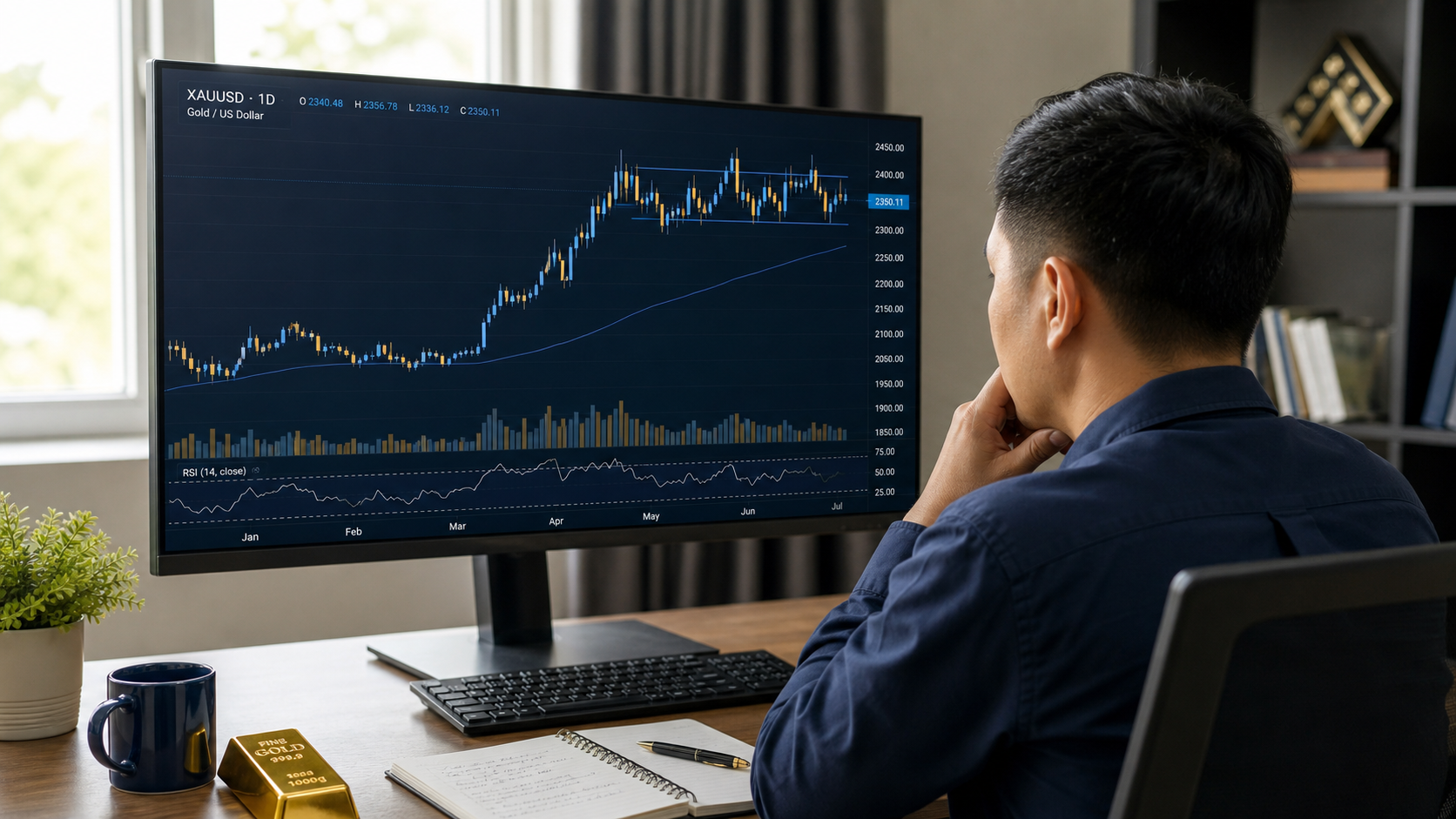 XAUUSD là gì? Hướng dẫn giao dịch vàng cho người mới Trader phân tích biểu đồ XAUUSD trong không gian làm việc