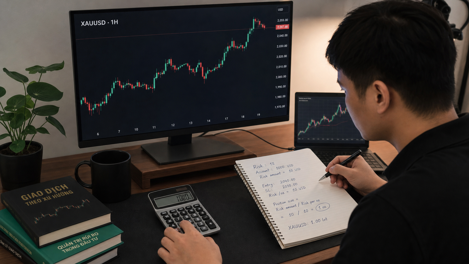 Cách tính lot vàng theo số tiền chấp nhận rủi ro Trader tính khối lượng XAUUSD từ số tiền rủi ro và khoảng Stop Loss